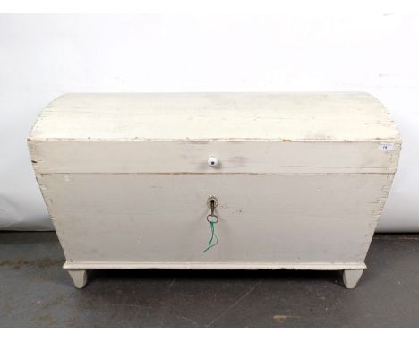 A Victorian painted pine dome top trunk, 100 cm wideGeneral wear, some losses, replaced handle
