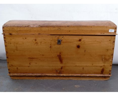 A Victorian pine dome topped trunk, 89cm wideSome losses, general wear