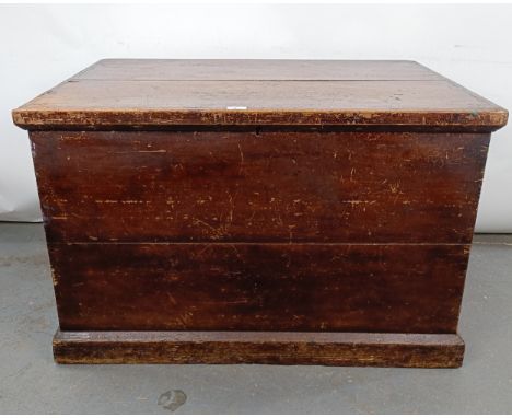 A Victorian stained pine trunk, 95 cm widePlank construction, general wear, as expected with use