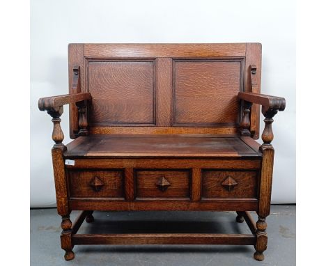 A monks oak bench, 98 cm wideStructurally sound, variation of colour