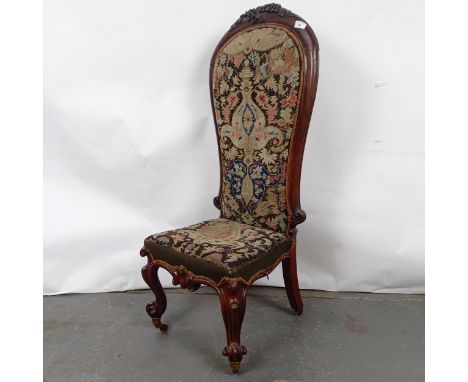 A 19th century Continental mahogany framed nursing chair, with a tapestry back and seatIn need of some restoration