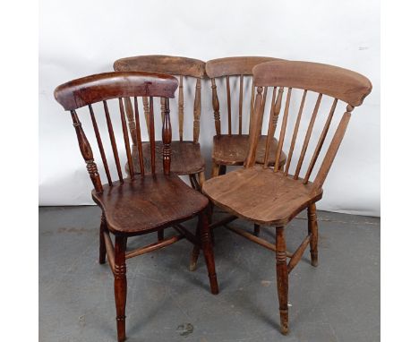 Four Victorian kitchen stick back chairs (4)General wear