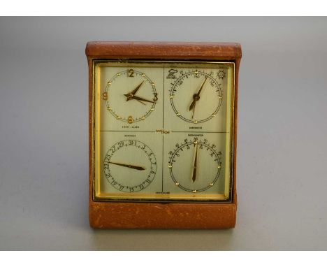 A mid-20th century Imhof travelling timepiece compendium, with a thermoment, barometer and date dial, in a folding pigskin co