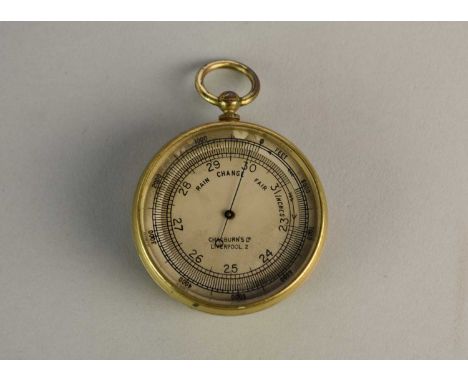 A Victorian pocket barometer, by Chadburn's Ltd of Liverpool, in a gilded case, gilding worn, dial stained, lacking outer cas