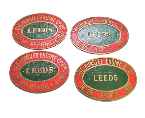 Four cast brass Hunslet Engine Co. of Leeds locomotive number plates comprising: two of 3711 dated 1952; one each of 6663 and