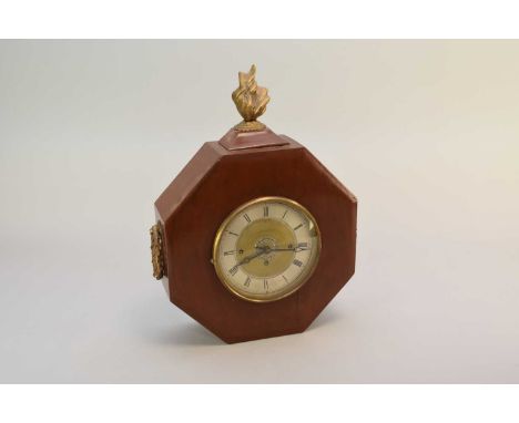 A 19th century Austrian, three train wall clock, the stained octagonal case with wreath form handles and a flame finial, encl