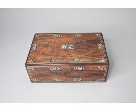 A Victorian rosewood veneered, mother-of-pearl inlaid, writing slope, decorated with floral sprigs, restored, some damage, 35