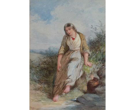 David Hardy (British fl.1835-1870) Young Womanl with Pitcher, watercolour, signed bottom right 22.5 x 15.5 cm (i), frame 48 x