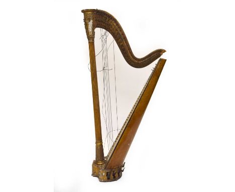 A 19th century gilt gesso decorated harp by Erat, with 8 pedals, plaque engraved with signature 'I &amp; II Erat, Patent Harp