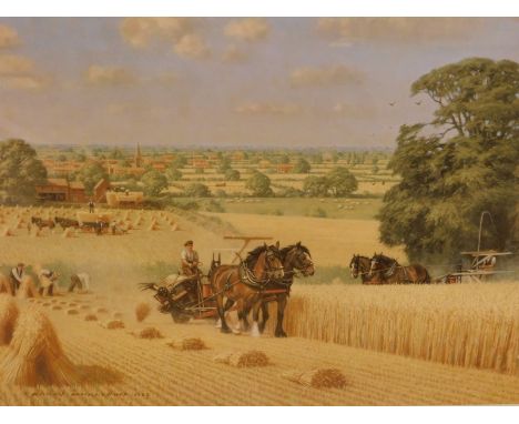 Robin Wheeldon. Harvesting, artist singed limited edition coloured print 599/750, 32.5cm x 44cm three others and two watercol