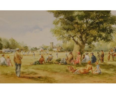 After Douglas E. West. Sunday Cricket, coloured print and another.