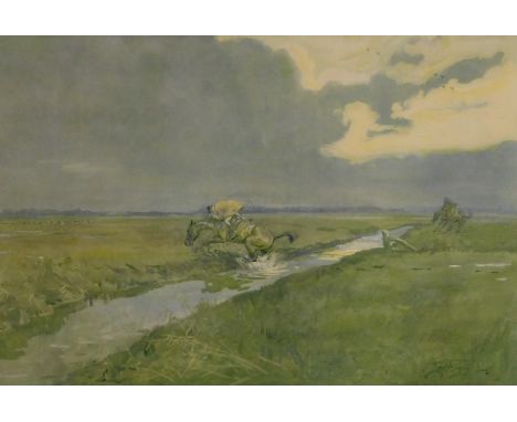 Lionel Dalhouse Robertson Edwards (1878-1966). Hunting Countries - The Holderness (The Lambeth Drain), artist signed coloured