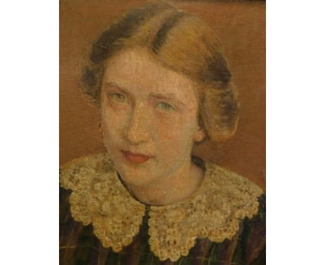 19thC School. Head and shoulders portrait of a young woman, oil on canvas, 31.5cm x 24.5cm.