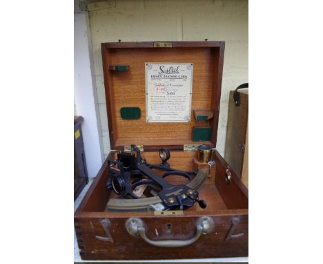 A mahogany cased sestrel sextant; together with a marine hand compass, boxed.&nbsp; 