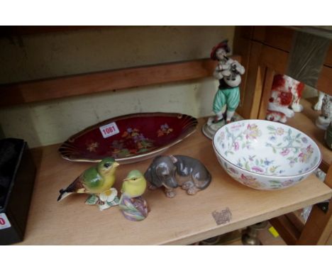 A small group of ceramics, to include a Royal Copenhagen Daschund; and a Crown Devon dish.&nbsp; 