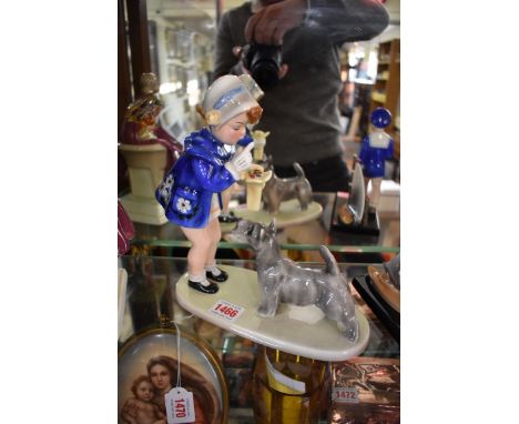 A Goldscheider figure of girl with a terrier, No 7663, 22.5cm high. 