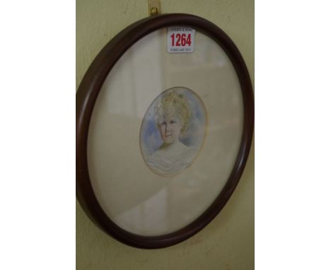 A E Howarth,&nbsp;head and shoulders portrait of a child, signed, watercolour and body colour, 8.5cm diameter. 