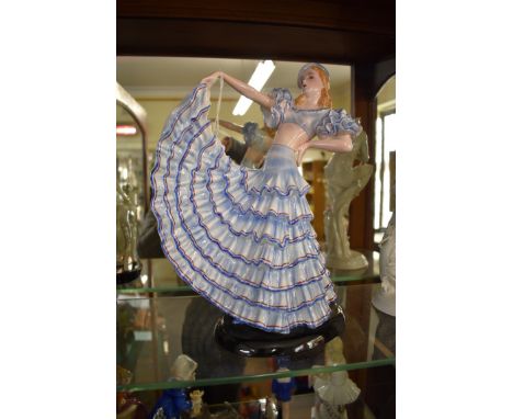 A Goldscheider figure of lady in blue dress,&nbsp;No 8453, 32.5cm high, (restoration). 