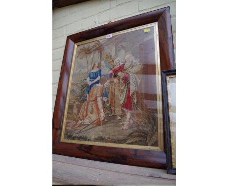 Three Victorian gros point pictures, the largest in rosewood frame, 51 x 42cm; together with a Georgian silk needlework panel