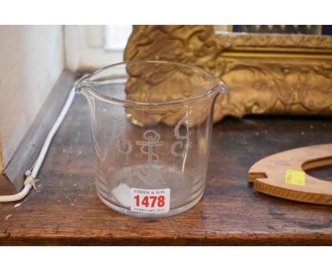 Of Nautical Interest: an HMS Royal George commemorative&nbsp;clear glass wine rinser, finely engraved 'R G' and with fouled a