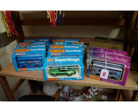 A collection of nine Matchbox Superkings diecast model vehicles; together with two 1981 Royal Wedding buses; and three other 