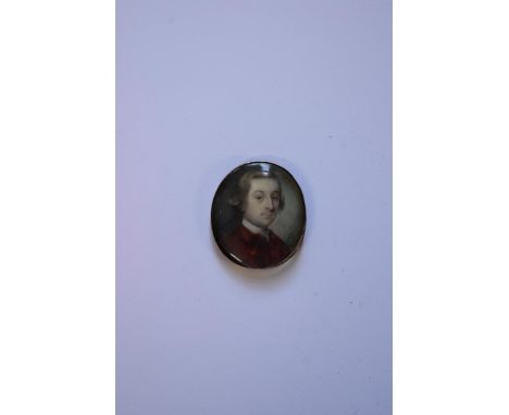 * Clare,&nbsp;18th century, head and shoulders portrait miniature of a gentleman wearing a red jacket, indistinctly signed an
