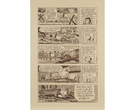 Charles Schulz (American, 1922-2000). Offset lithograph depicting an enlarged version of one of the artist's iconic "Peanuts"