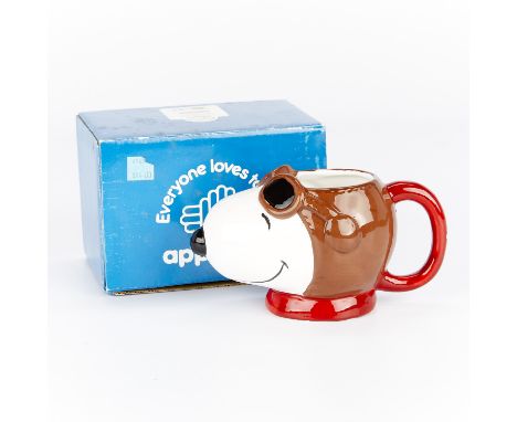 Hand-painted ceramic mug in the form of the head of Snoopy dressed as the Flying Ace. Produced by "Everyone loves to get Appl