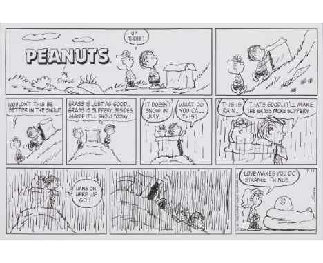 Charles Schulz (American, 1922-2000). Offset lithograph depicting an enlarged version of one of the artist's iconic "Peanuts"