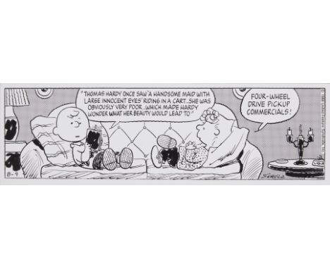 Charles Schulz (American, 1922-2000). Offset lithograph depicting an enlarged version of one of the artist's iconic "Peanuts"
