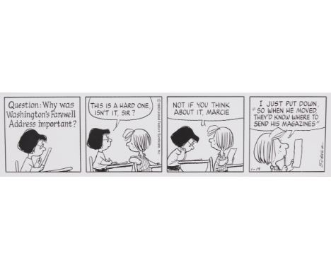 Charles Schulz (American, 1922-2000). Offset lithograph depicting an enlarged version of one of the artist's iconic "Peanuts"