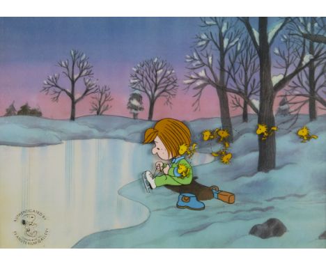 Original Peanuts animation cel from "She's a Good Skate, Charlie Brown." Originally aired in 1980. With a certificate of auth