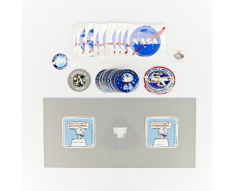 Large group of patches and stickers relating to NASA and space exploration including: 51 round stickers reading "Eyes on the 