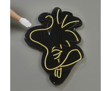 Large Neon light depicting Woodstock flying. From the exhibit "Around the Moon and Home Again: A Tribute to the Art of Charle