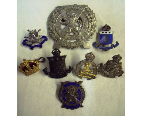 London Scottish cap badge, selection of various other cap and lapel badges including the Punjab Rifles, enamel London Scottis