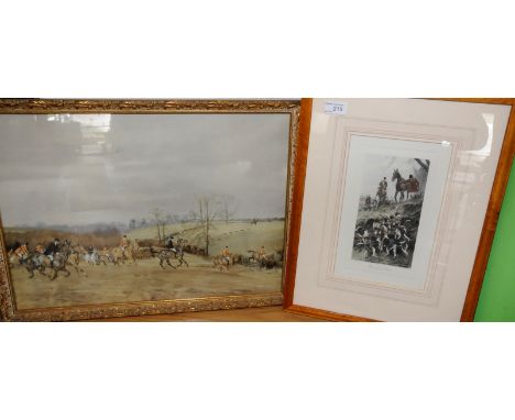 Framed and mounted coloured George Wright hunting print 'His Same Old Game' and another hunting print (2) 