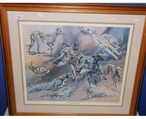 Framed limited edition No. 306/500 Vic Granger 'The Rouges Gallery Print' depicting various long dogs, signed by the artist 