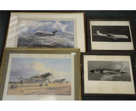 Framed signed print Eagle Squadron Scrambled by Robert Taylor, signed Trident Domain by Ronald Wong and two black and white p