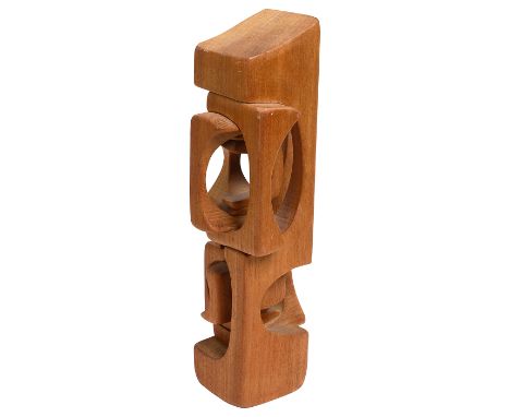Brian Willsher (1930-2010)'Untitled', a carved hardwood abstract form totem sculpture, signed Brian Willsher 1986height 33.7 