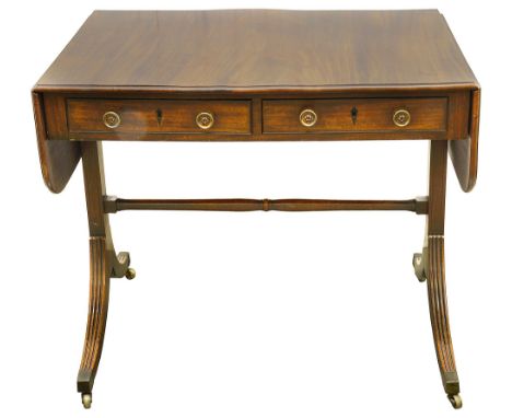 A Regency mahogany sofa tablecirca 1820the solid top above two drawers and two dummy drawers, the end supports with reeded sa