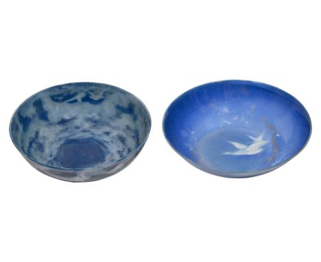Two Royal Worcester Sabrina Ware bowlsone of ogee form and the centre decorated with two swans in flight, shape no. '2577, Ma