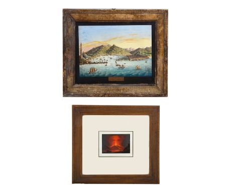 Neapolitan School, 19th Century'A View of Mount Vesuvius', gouache, mounted and framed together with Milanese School, 19th ce