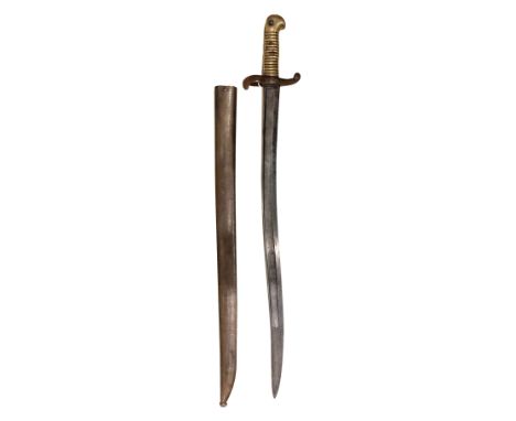 A French M1842 chassepot 'Yataghan' style bayonet 21.5" single fulled blade stamped Manufre Imp de Chatellerault 8bre 1815?, 