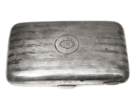 A George V silver cigar caseBirmingham, 1911, George Unitecurved rectangular form with linear engine turned decoration, inter