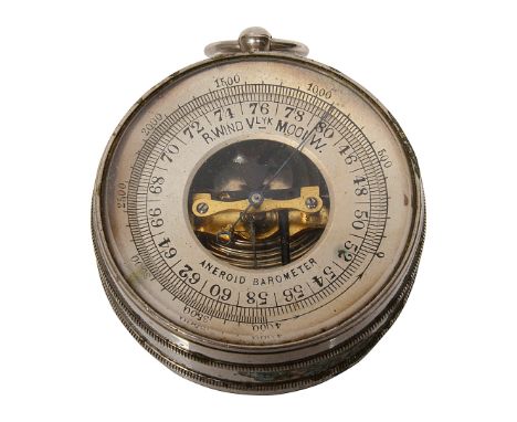 A German double sided pocket compendium aneroid barometer, thermometer and compass c.1900 3 3/4" silvered register with expos