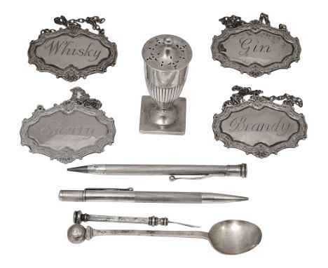 A set of four Elizabeth II silver decanter labels and other silvervarious dates, makersfirst, Birmingham, 1975, Turner &amp; 