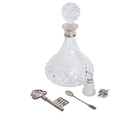 A modern silver mounted glass decanter and other itemsfirst Birmingham, 1980, C J Vander Ltd together with a German silver pl