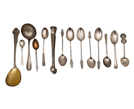 Chinese export silver sugar tong and assorted coffee spoons, other silver spoonsearly 20th century comprising a pair of sugar