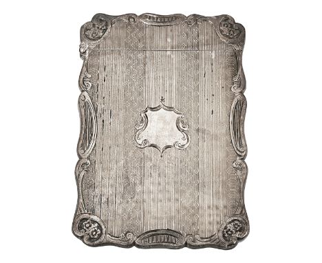 An early Victorian silver card caseBirmingham, no date letter, Edward Smithof rectangular form with shaped outline and hinged