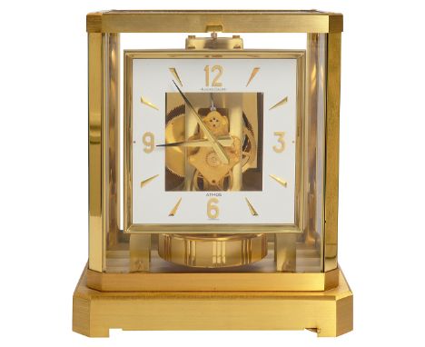 A Jaeger Le-Coultre Atmos VIII bracket clock, no. 315327 and wall bracketsquare white dial with gilt Arabic quarter numerals 